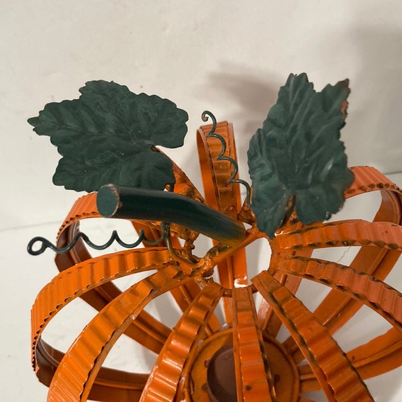 PUMPKIN Large Metal Tea Candle Holder and 2 Tea Candles Centerpiece 10 x 9 inch - Picture 6 of 13